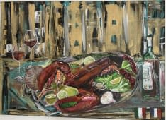 "Originalgemälde von Annette Matzelle (AM) aus der Küchenserie mit dem Titel: „ à la cuisine-  le homard“" von Annette Irma Matzelle (AM) auf art24