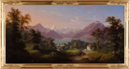 "Landschaft mit Tier- und Figurenstaffage und Blick auf Küssnacht am Rigi und den Vierwaldstättersee" by Anton Winterlin on art24