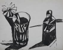 "Stillleben Blumen in Vase mit Glasflasche" by Josef Kilián on art24