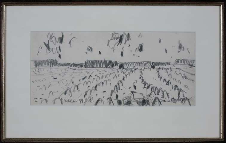 Image 1 of the artwork "Landschaftszeichenskizze Getreide-Ernte in Myslkovice" by Josef Kilián on art24