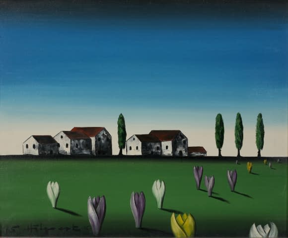 Image 1 of the artwork "Dorf mit Pappeln und Krokussen" by Maximilian Hilpert on art24