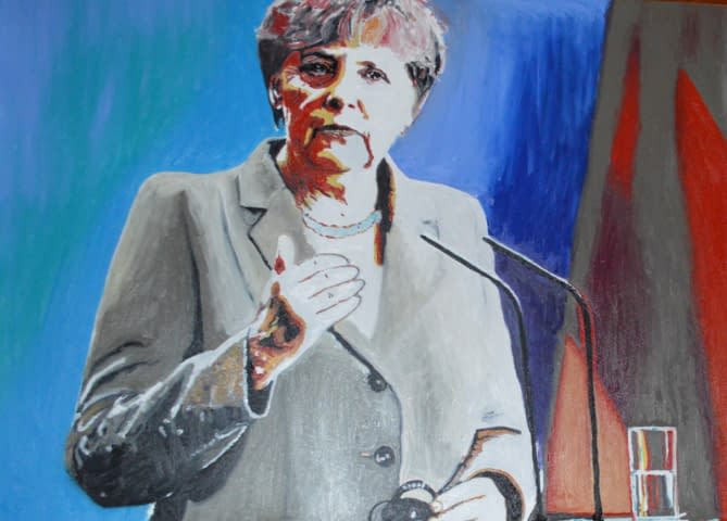 Bild 1 des Kunstwerks "Angela Dorothea Merkel_öl auf Leinwand _100x135.5 cm _2016" von johannes  petrus  lehner auf art24