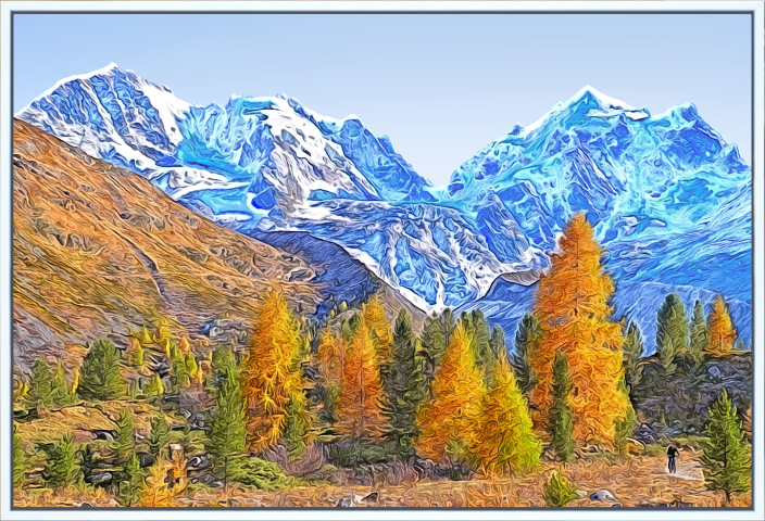 Bild 4 des Kunstwerks "Engadin, Val Roseg: Piz Bernina und Piz Roseg" von Joe Amberg auf art24