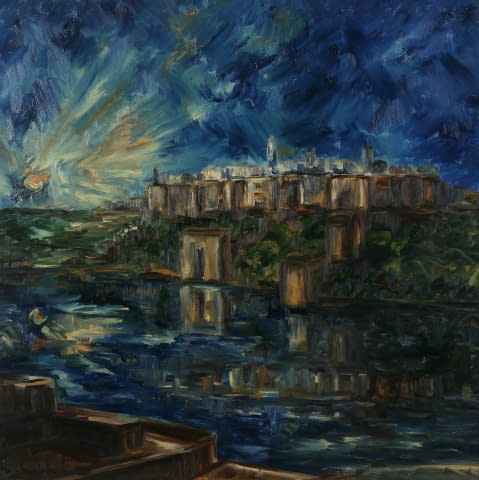 Bild 1 des Kunstwerks "Sonnenuntergang mit Küstenstadt" von Gabor Kekkö auf art24