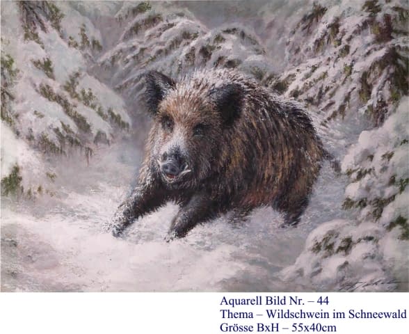 Image 1 of the artwork "44. Wildschwein im Schneewald" by Hans Jakob on art24