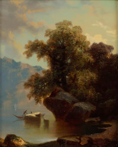 Image 2 of the artwork "Paysage lacustre avec barque" by Jean Marc Benjamin Tepping on art24