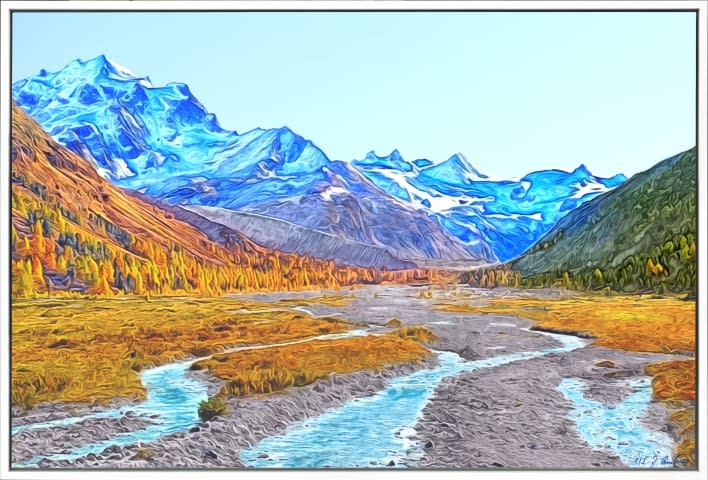 Bild 5 des Kunstwerks "Engadin: Val Roseg mit Piz Roseg und Piz Glüschaint" von Joe Amberg auf art24