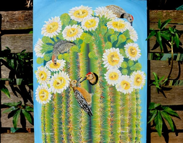 Image 1 of the artwork ""Nothing Sweeter for the Gila Woodpecker & Gilded Flicker" - Océane Fehr Art" by Océane Fehr Art on art24