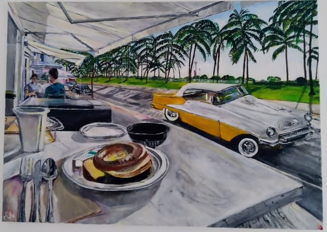 Bild 1 des Kunstwerks "Gemälde von Annette Matzelle (AM): Ocean Drive in Miami Beach/ Florida" von Annette Irma Matzelle (AM) auf art24