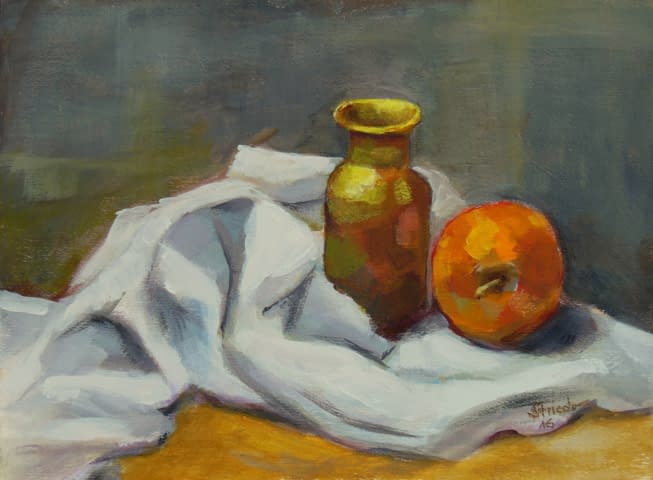 Image 1 of the artwork "Apfel mit Messing Vase" by Hans on art24