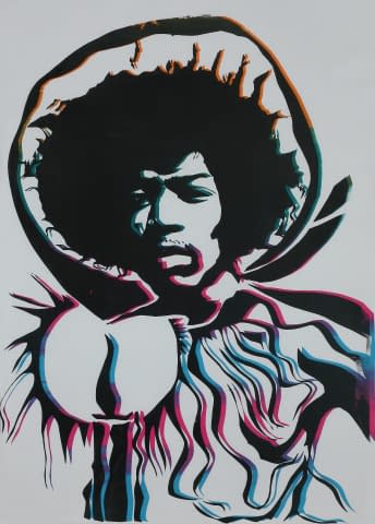 Image 1 of the artwork "Jimi Hendrix burning of the midnight lamp" by Hans Binz on art24