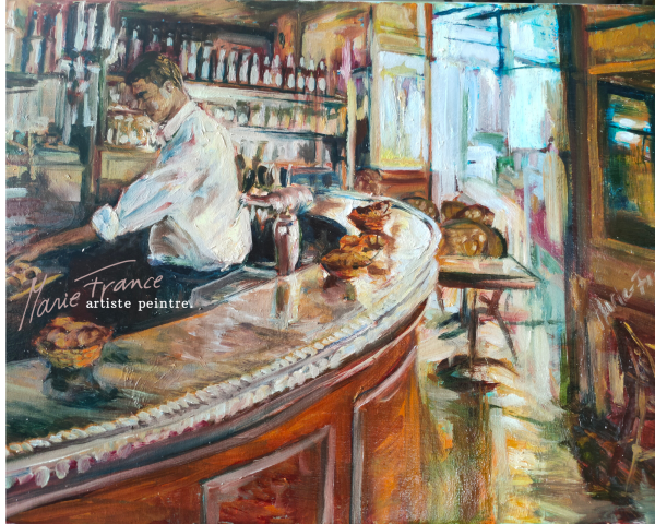 Image 1 of the artwork "Petit déjeuné au café" by Marie-France Vuille on art24