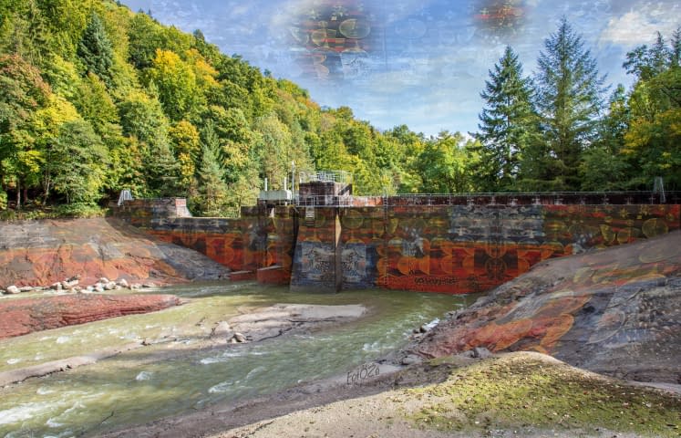 Image 1 de l'œuvre "L’arboretum le barrage de la SEFA et une peinture de Minò...( Das Arboretum der SEFA-Damm und ein Gemälde von Minò...)" par José Gaggio sur art24