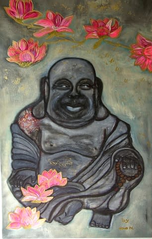 Image 1 de l'œuvre "Buddha under Cherry" par Art by Tina N. sur art24