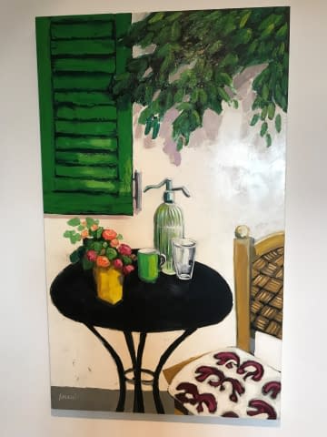 Image 1 of the artwork "Stillleben mit schwarzem Gartentisch" by Margot Ressel on art24