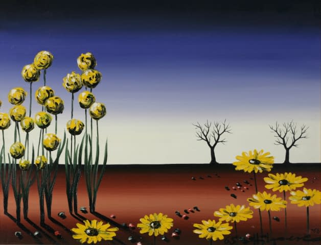 Image 1 of the artwork "Landschaftliches Stillleben mit Blumen und kahlen Bäumen" by Maximilian Hilpert on art24