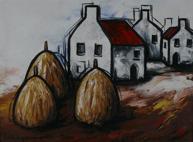 Image 1 of the artwork "3 Häuser und 3 Heu-Hocken (Dorf in der Bretagne)" by Maximilian Hilpert on art24