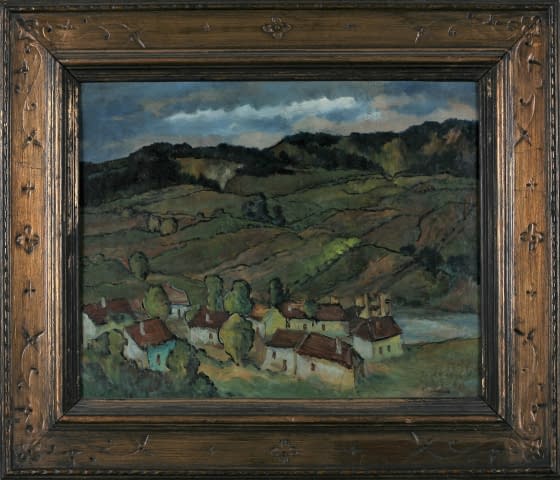 Image 1 of the artwork "Kleines Dorf mit Gasthaus am Fluss" by František Sembdner on art24