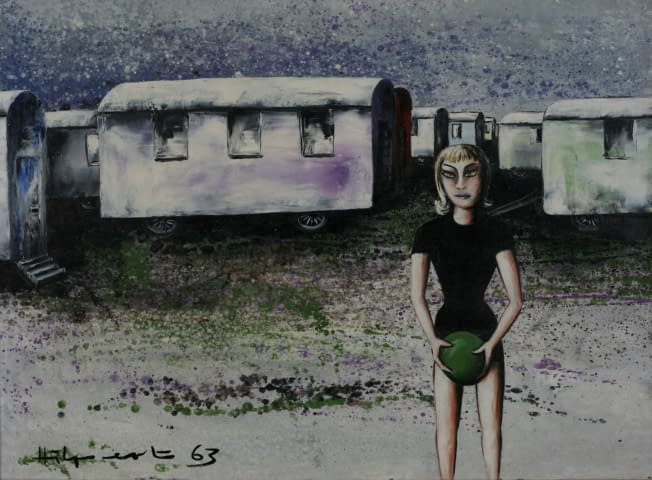 Image 1 of the artwork "Zirkuswagen und Artistin" by Maximilian Hilpert on art24