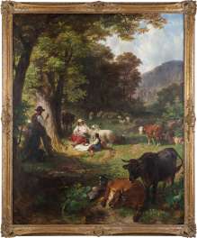 Idyll - Familienglück bei der Mittagsruhe mit Kühen und Schafen